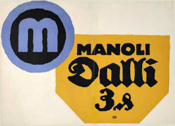 Pôster e logo da fábrica de cigarros Manolli, Lucian Bernhard, 1915.